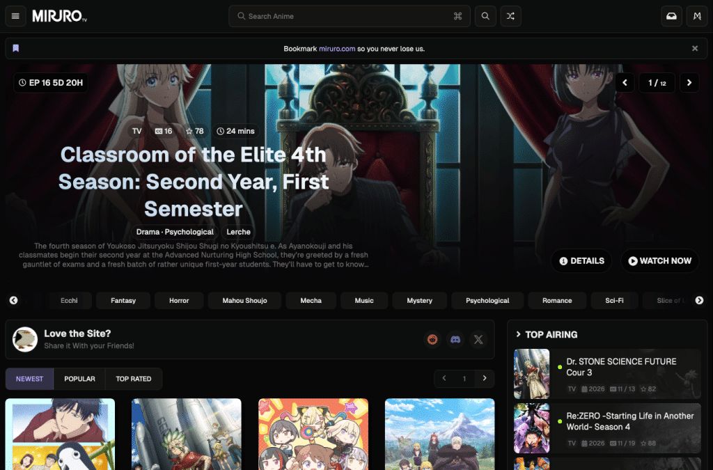 miruro.to homepage screenshot