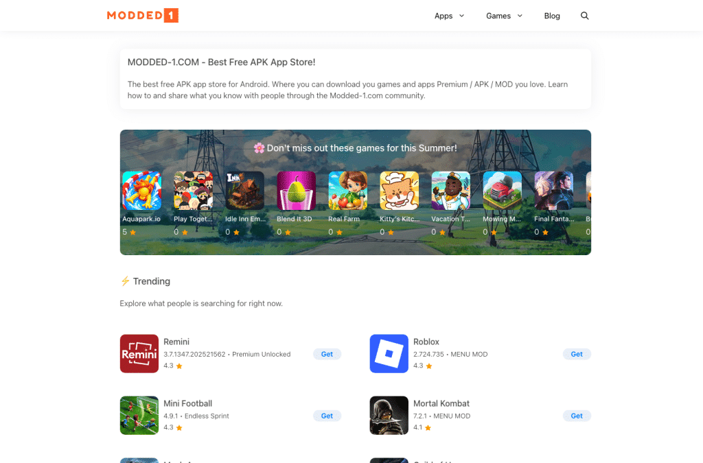 modded-1.com homepage screenshot