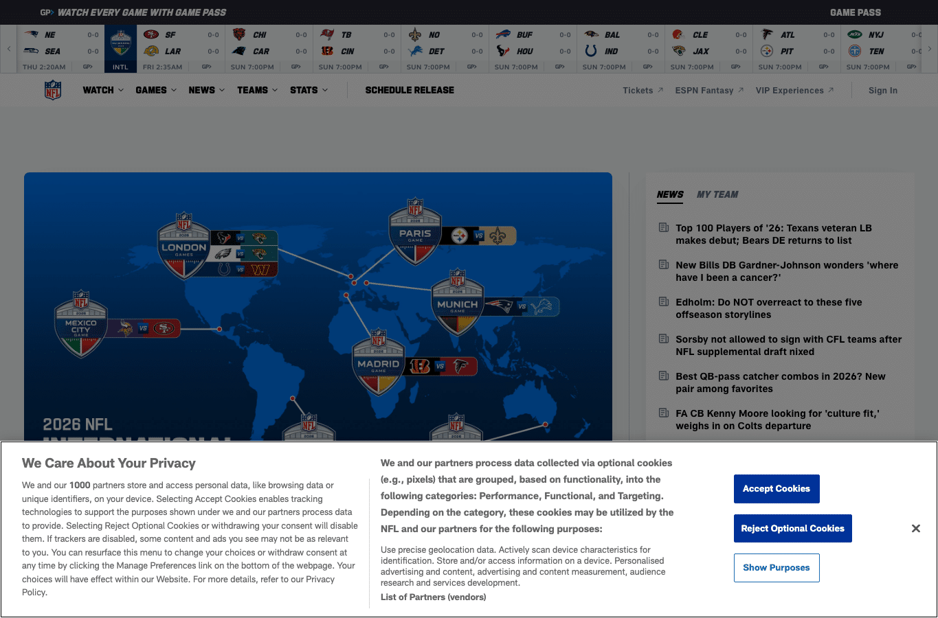 Screenshot preview of nfl.com