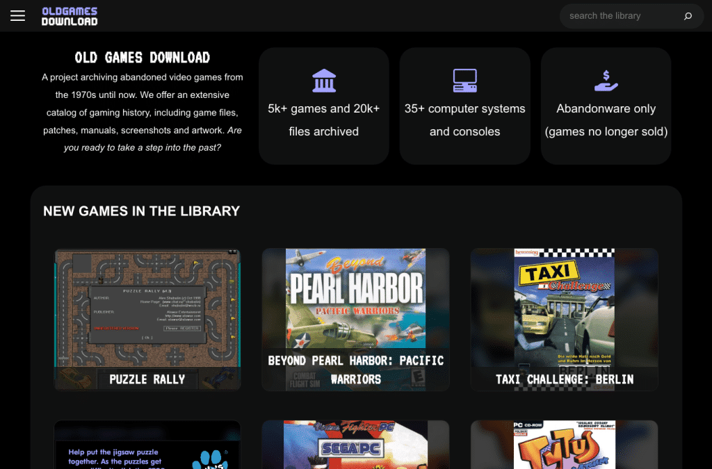 oldgamesdownload.com homepage screenshot