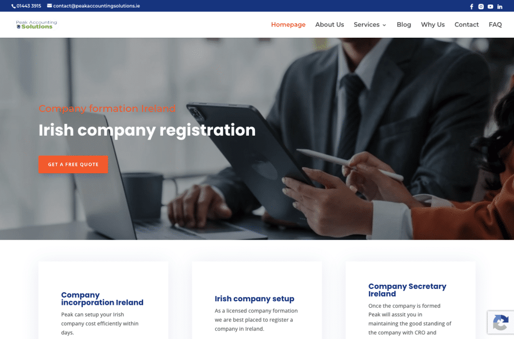 peakaccountingsolutions.ie homepage screenshot