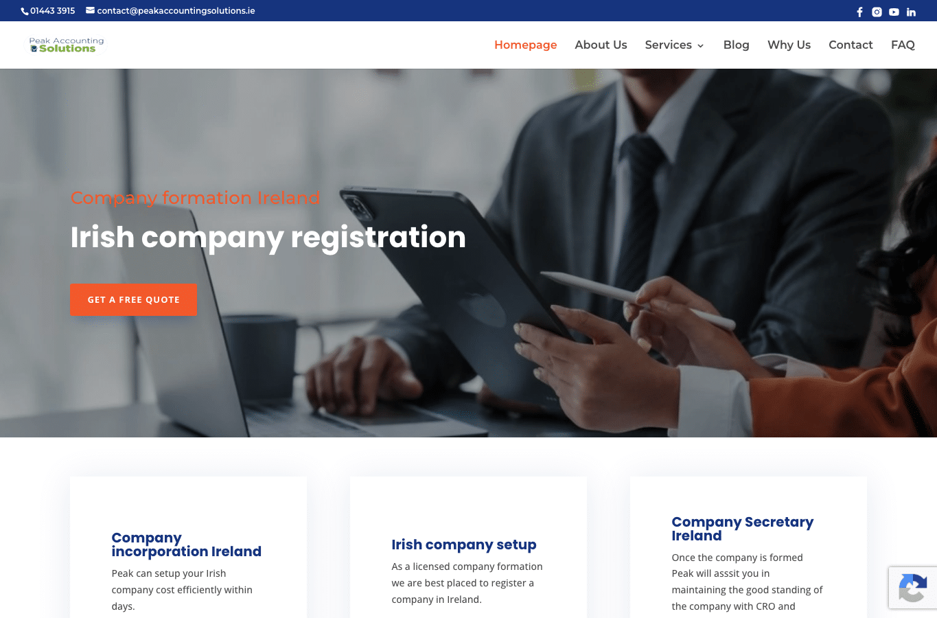 Screenshot preview of peakaccountingsolutions.ie