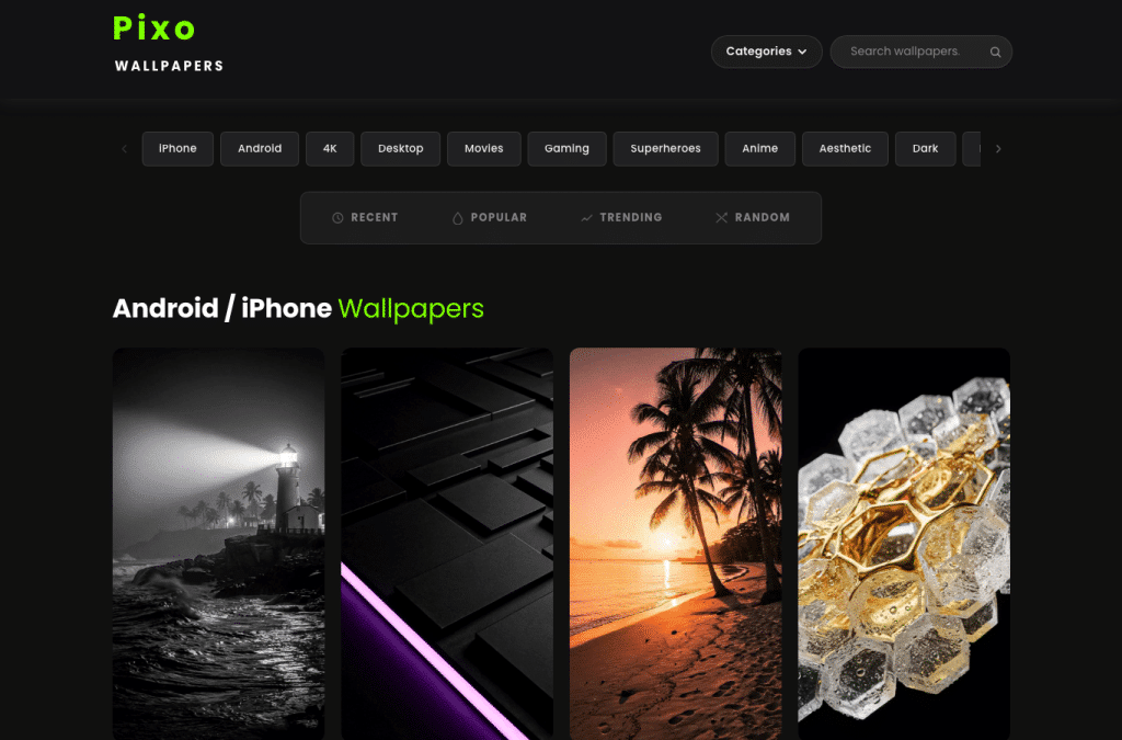 pixowallpapers.com homepage screenshot