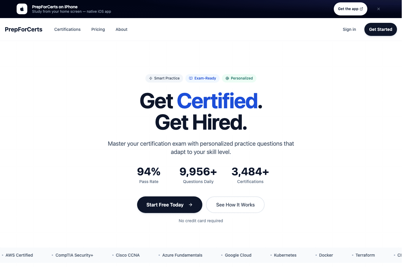Screenshot preview of prepforcerts.org