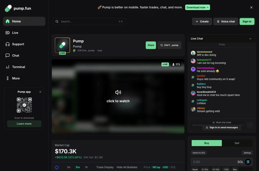 pump-chatstreaming.fun homepage screenshot