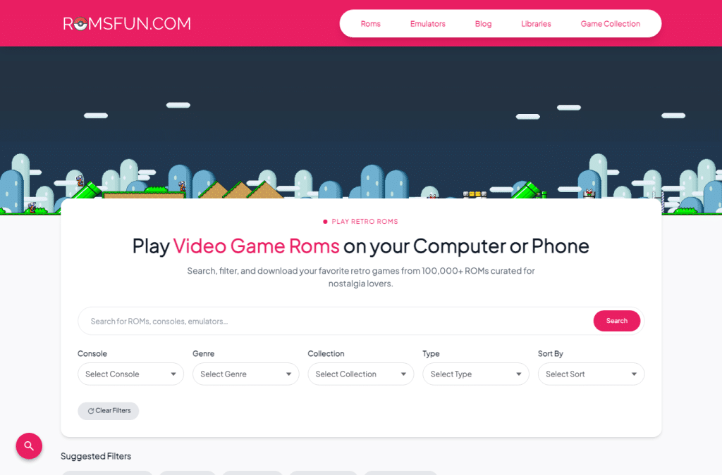 romsfun.com homepage screenshot