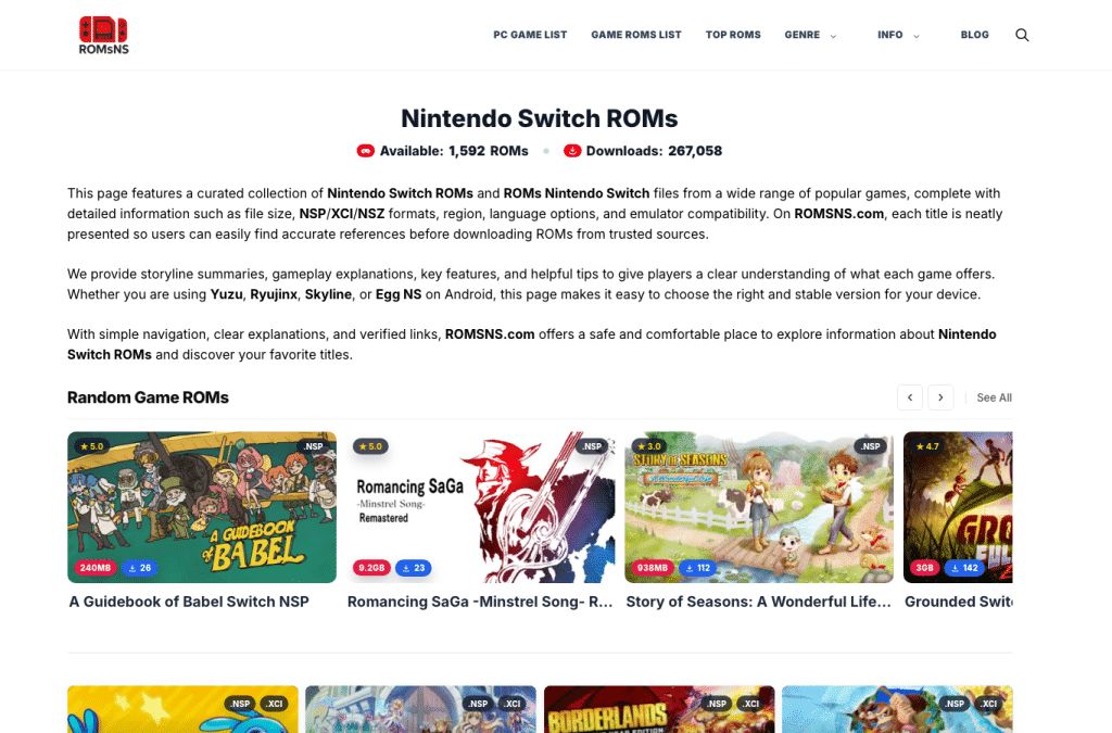 romsns.com homepage screenshot