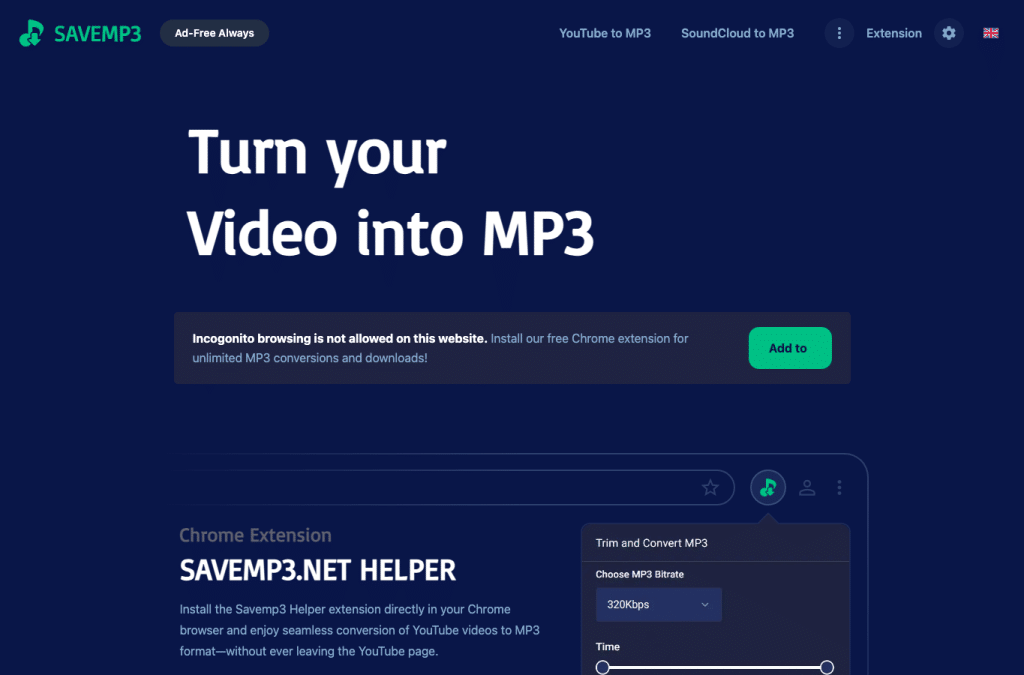 savemp3.net homepage screenshot