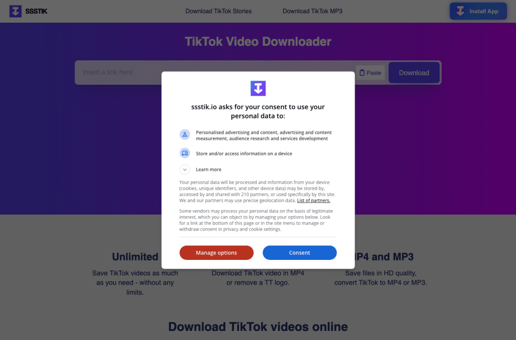 ssstik.io homepage screenshot