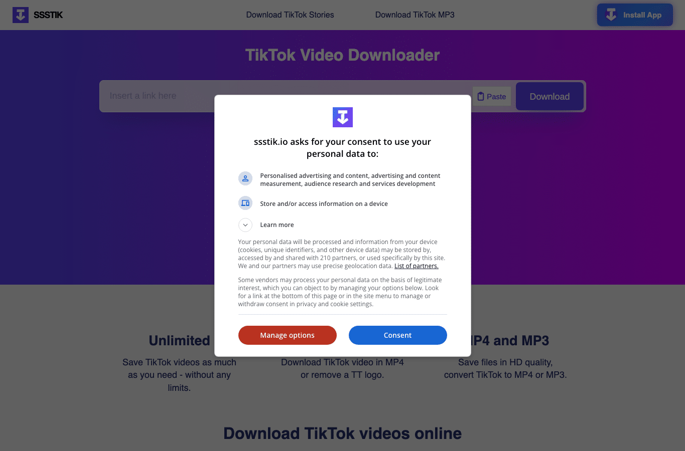 Screenshot preview of ssstik.io