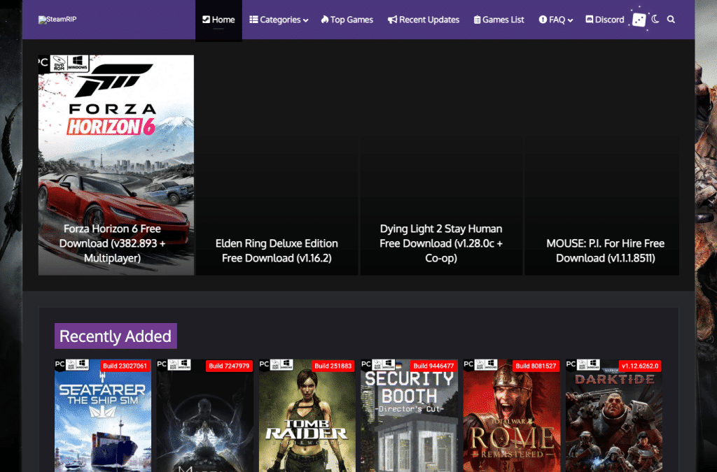 steamrip.com homepage screenshot
