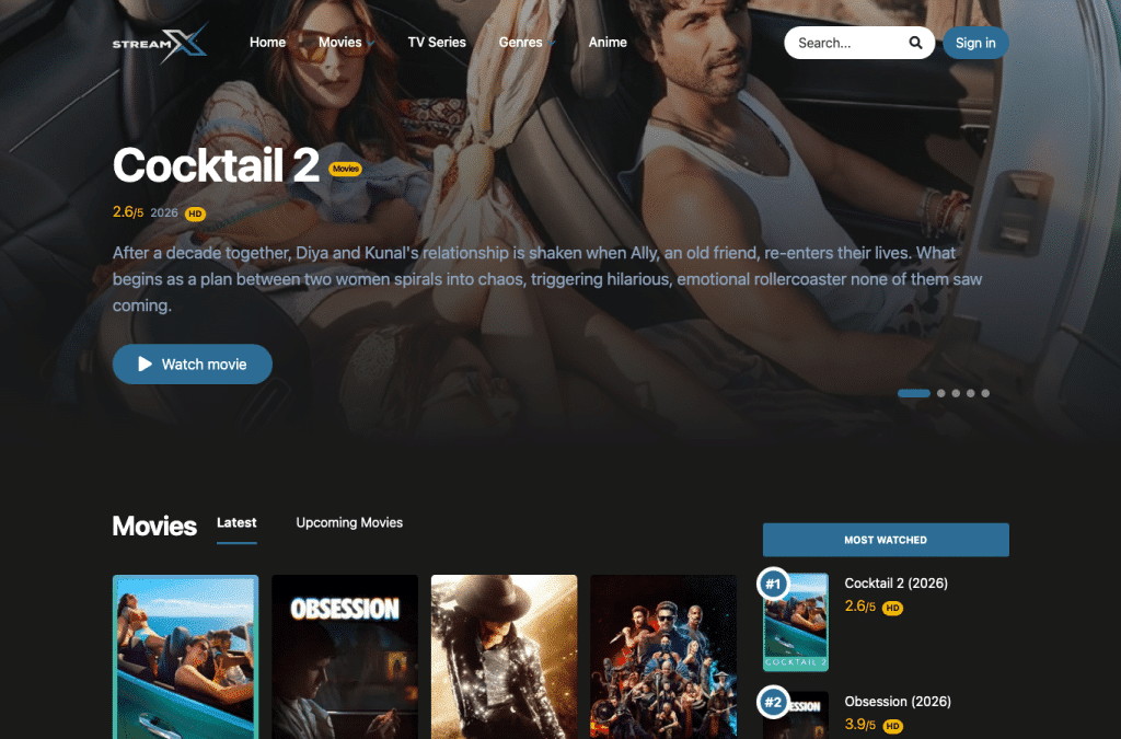 streamx.me homepage screenshot