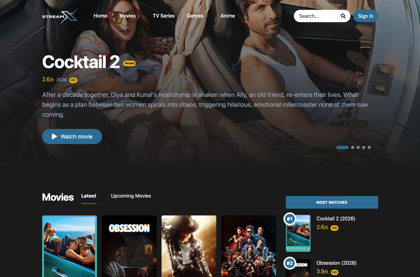Screenshot preview of streamx.me