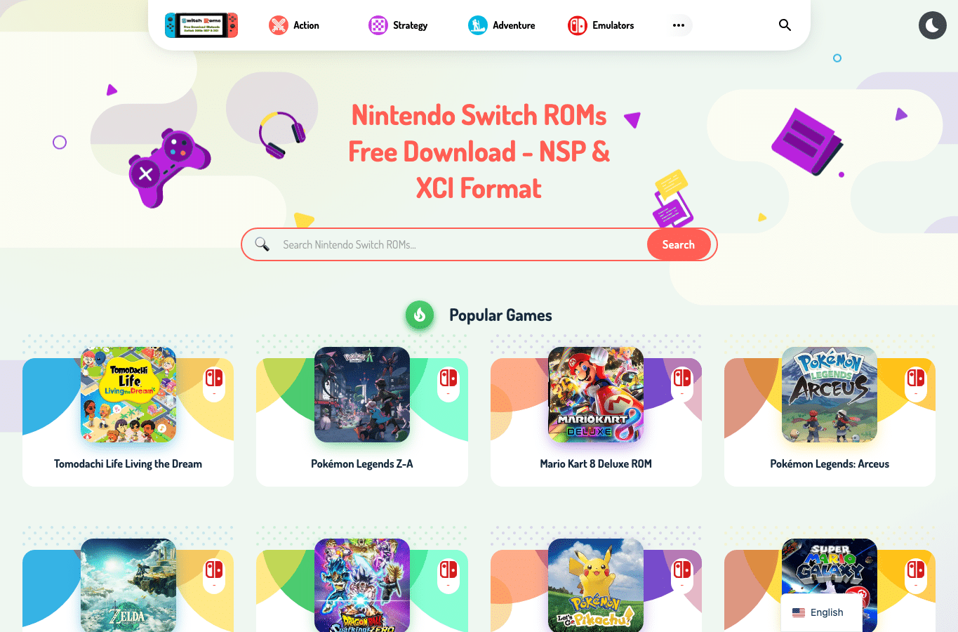 Screenshot preview of switch-roms.com