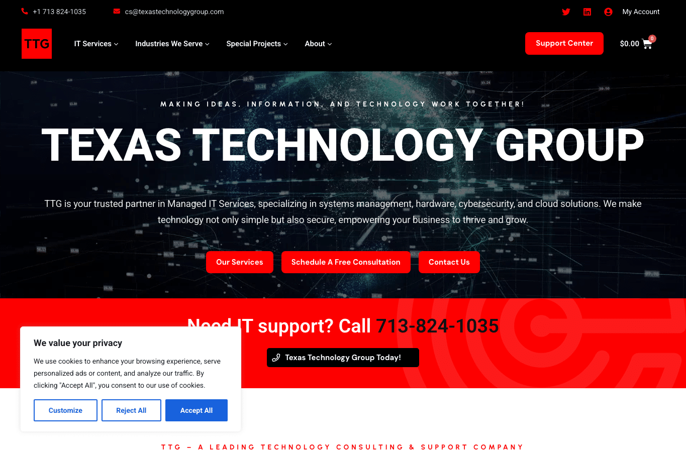 Screenshot preview of texastechnologygroup.com