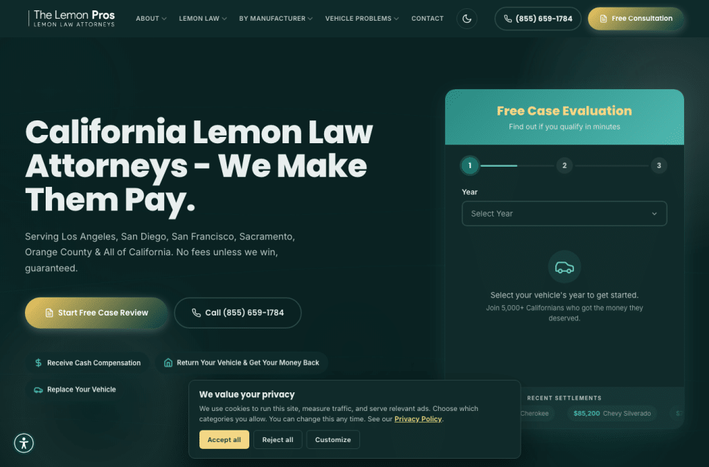 thelemonpros.com homepage screenshot
