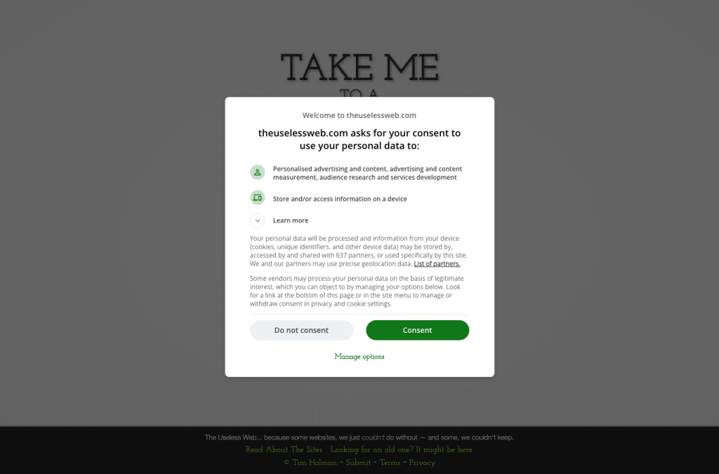 theuselessweb.com homepage screenshot