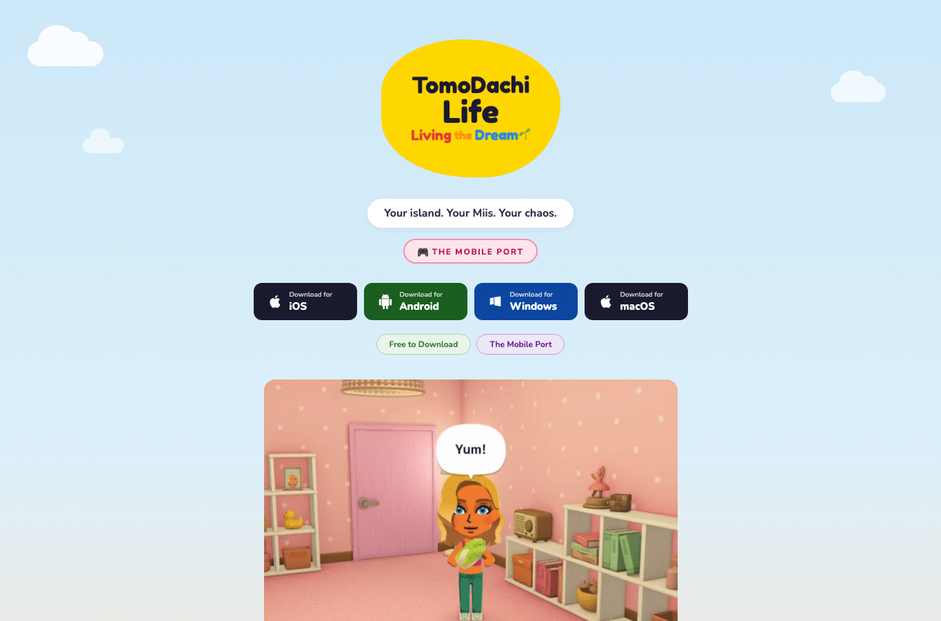 Screenshot preview of tomodachilife-mobile.com