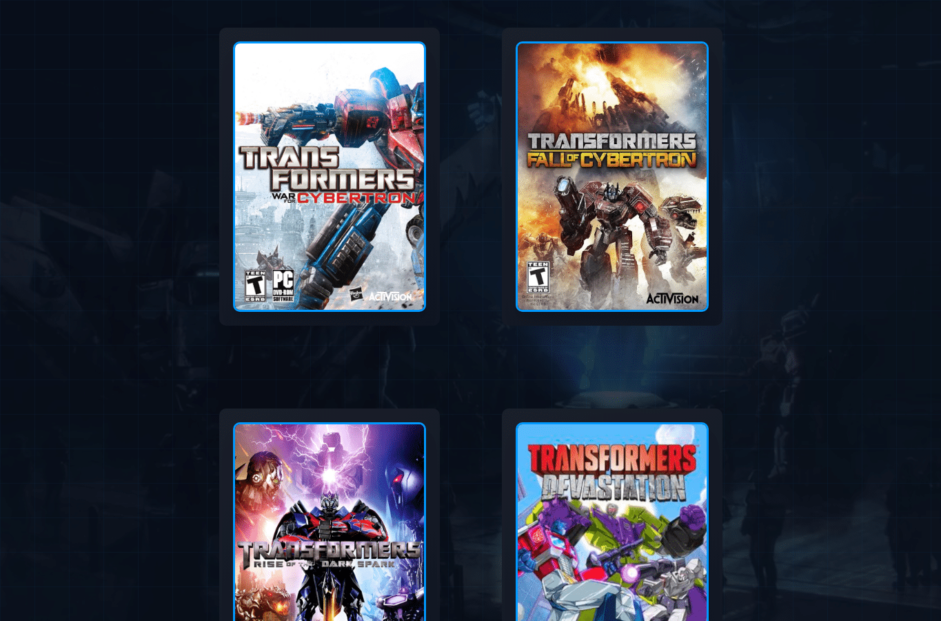Screenshot preview of transformers.games
