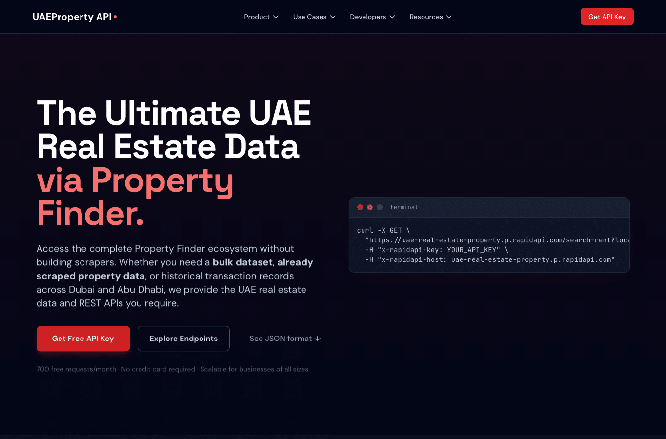Screenshot preview of uaepropertyapi.com