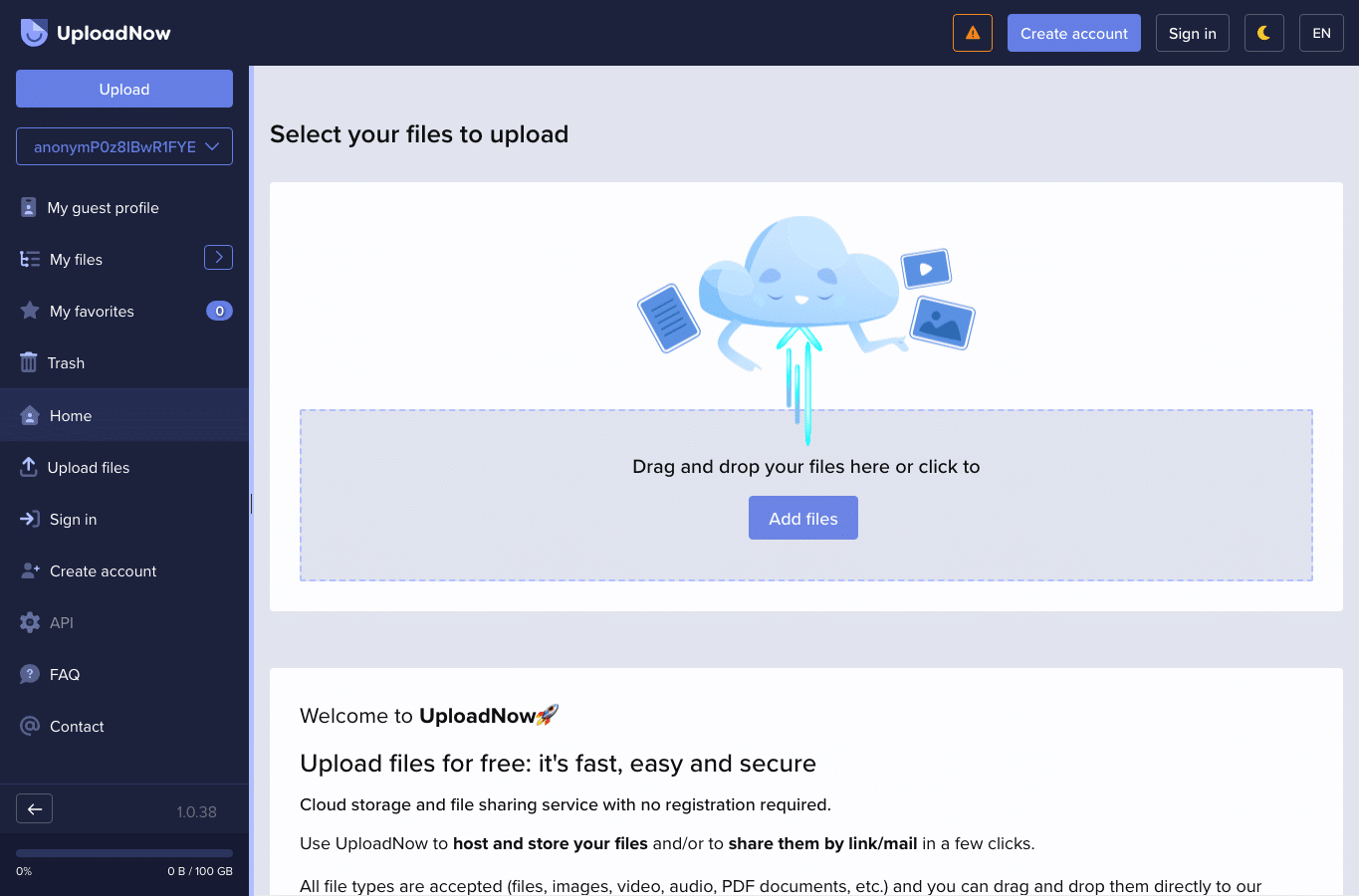 Screenshot preview of uploadnow.io