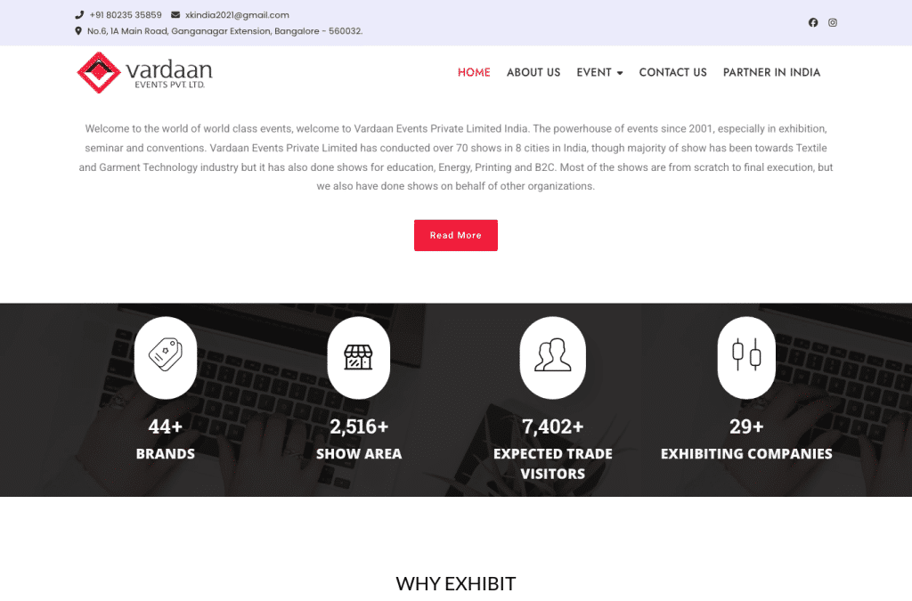 vardaanevents.in homepage screenshot