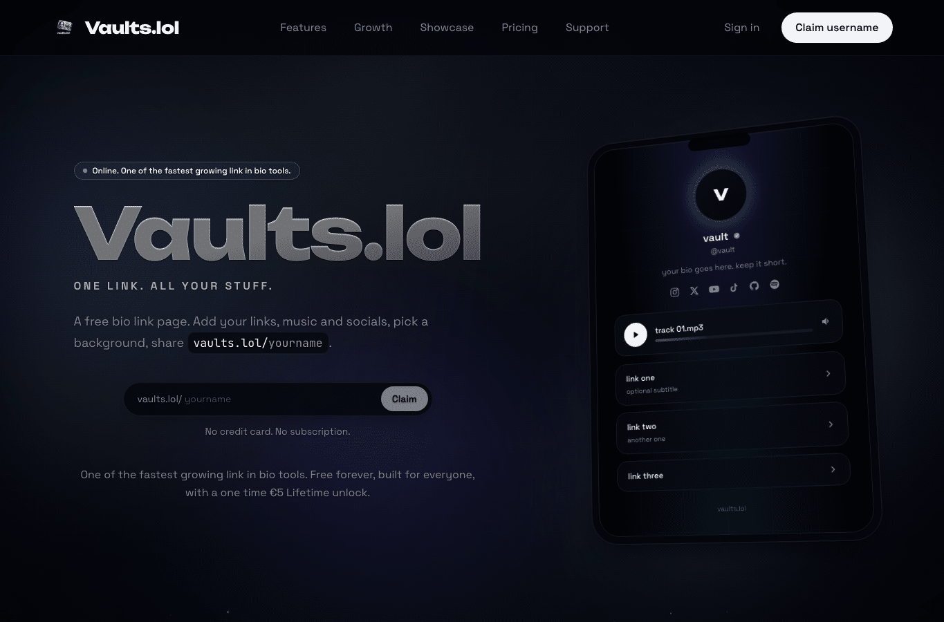 Screenshot preview of vaults.lol