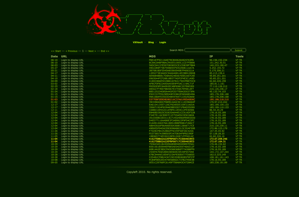 vxvault.net homepage screenshot
