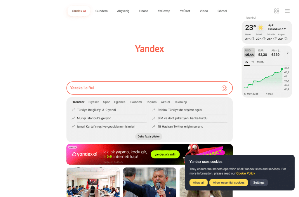 yandex.com.tr homepage screenshot