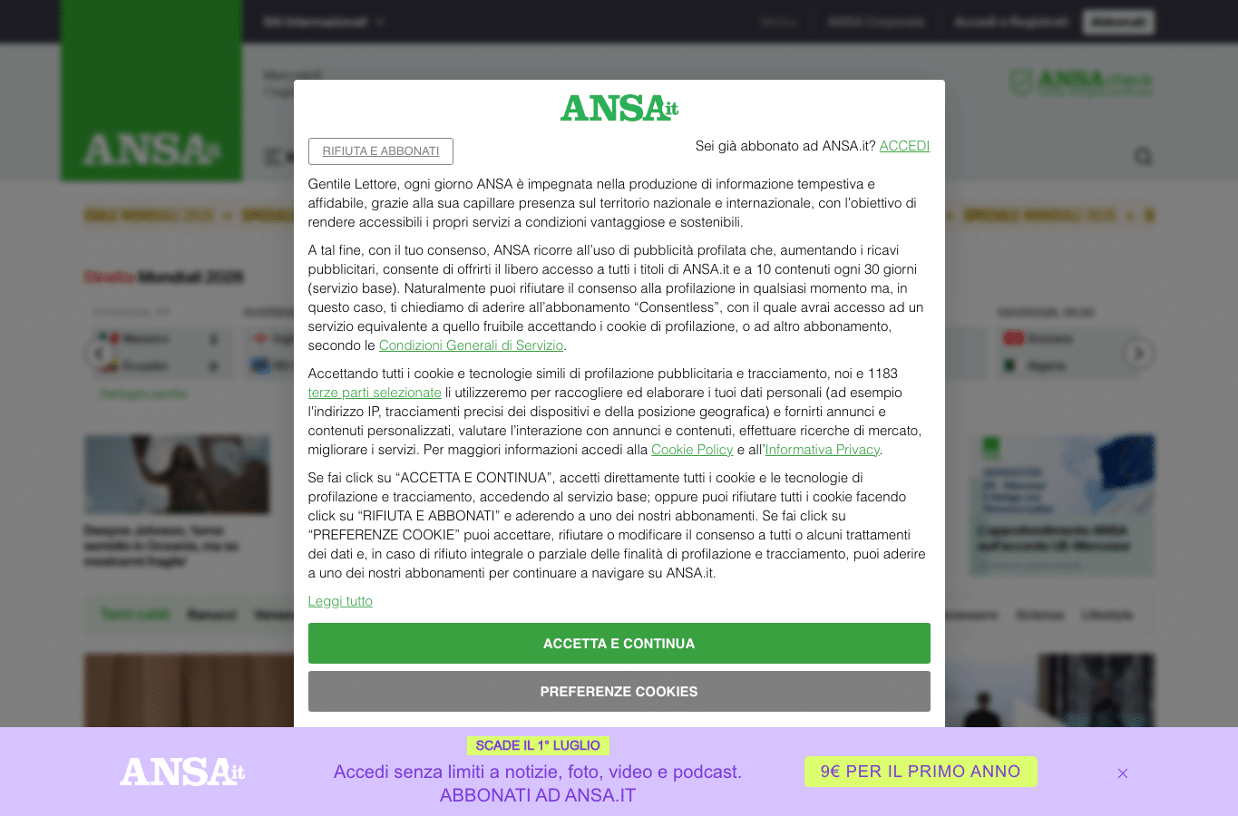 Screenshot preview of ansa.it