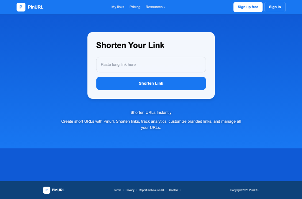 pinurl.to homepage screenshot