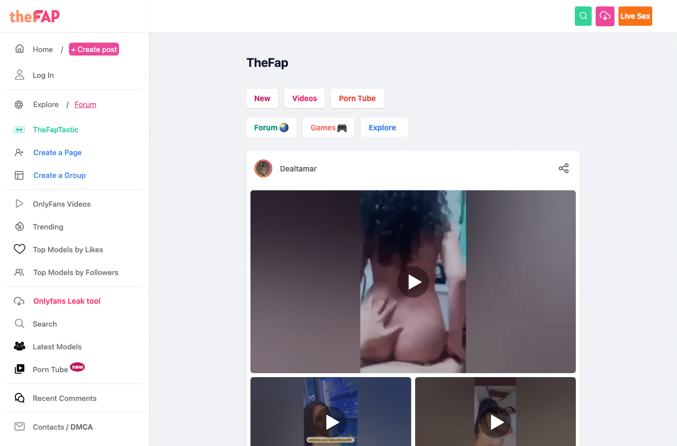 Screenshot preview of thefap.net