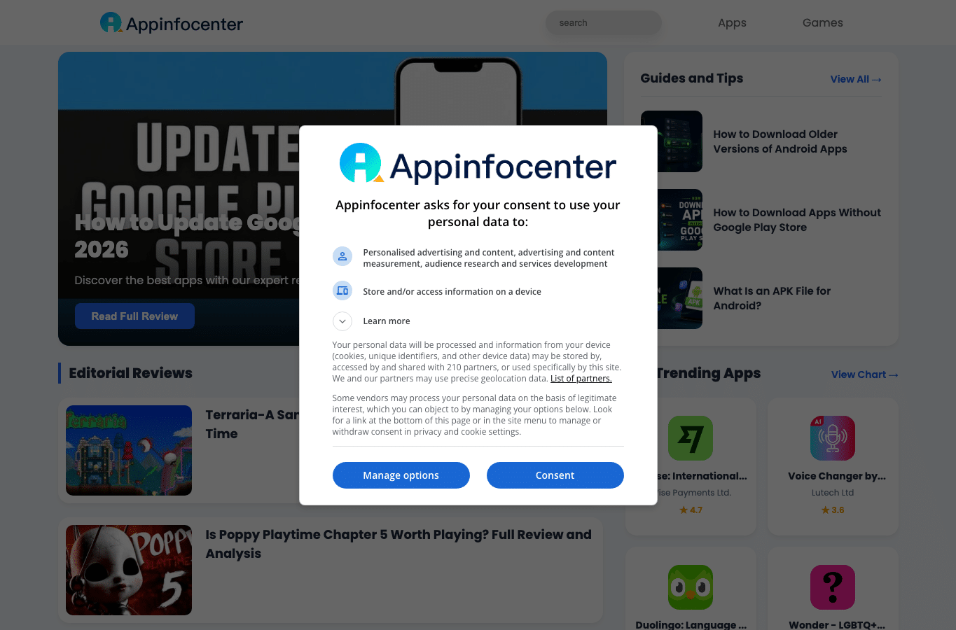 Screenshot preview of appinfocenter.com