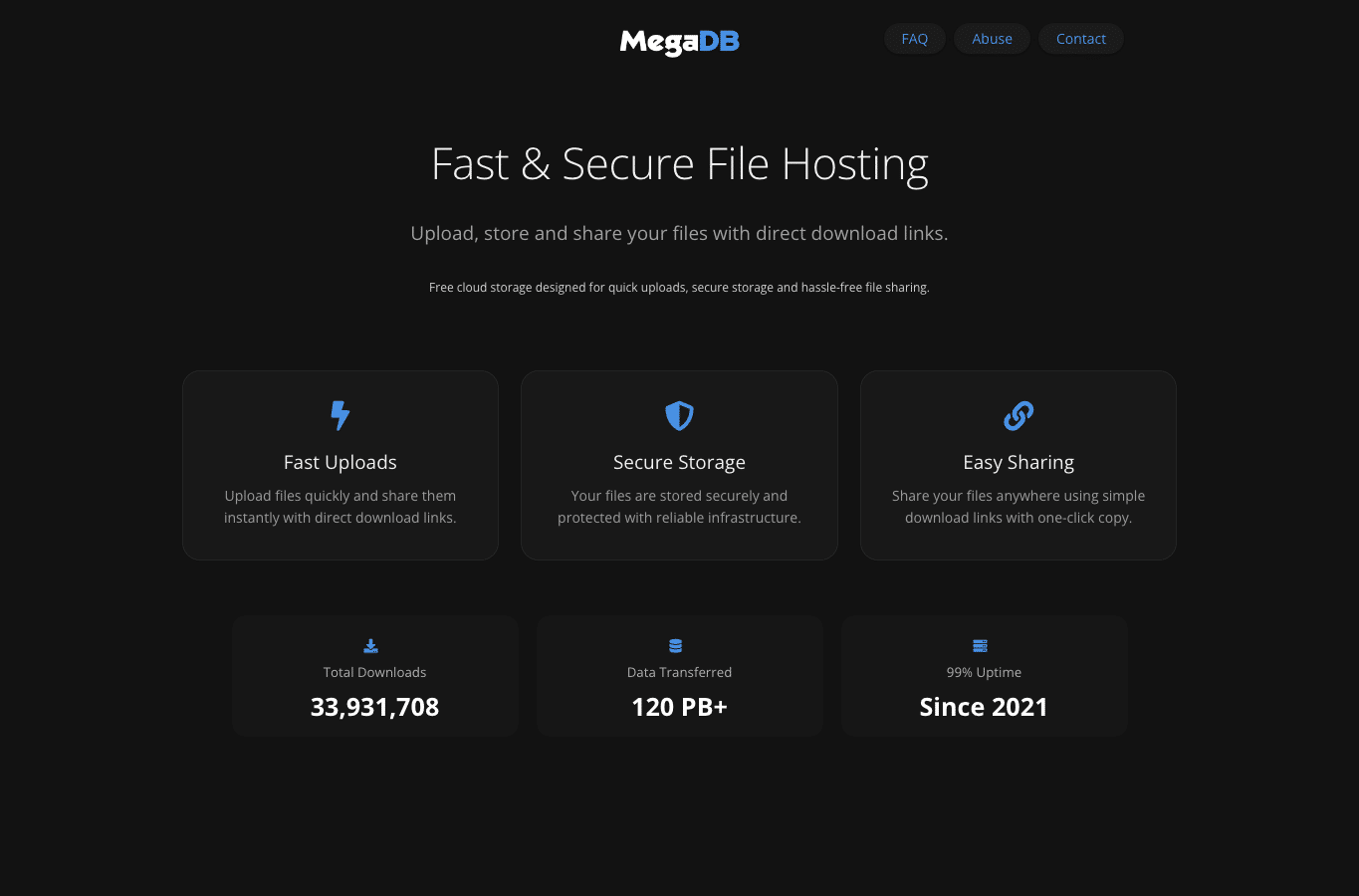 Screenshot preview of megadb.net