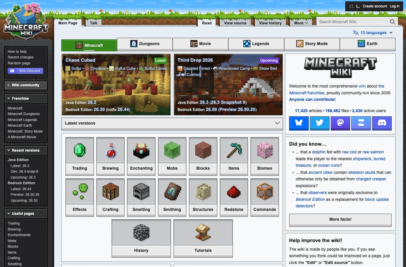 Screenshot preview of minecraft.wiki