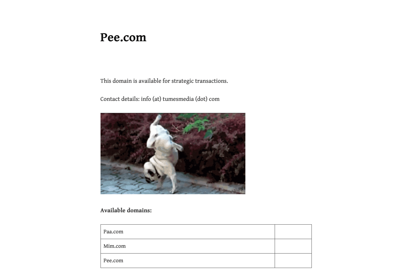 Screenshot preview of pee.com