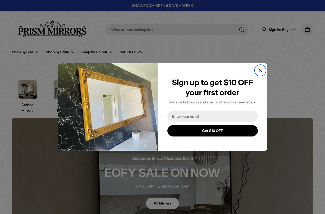 Screenshot preview of prismmirrors.com.au