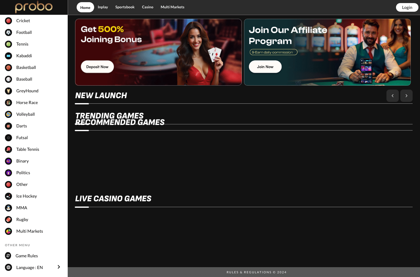 Screenshot preview of probo.vip