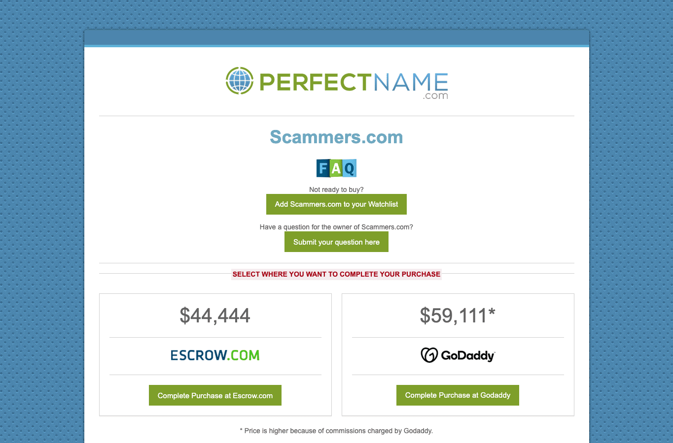 Screenshot preview of scammers.com