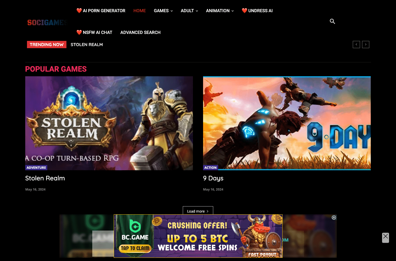 Screenshot preview of socigames.com
