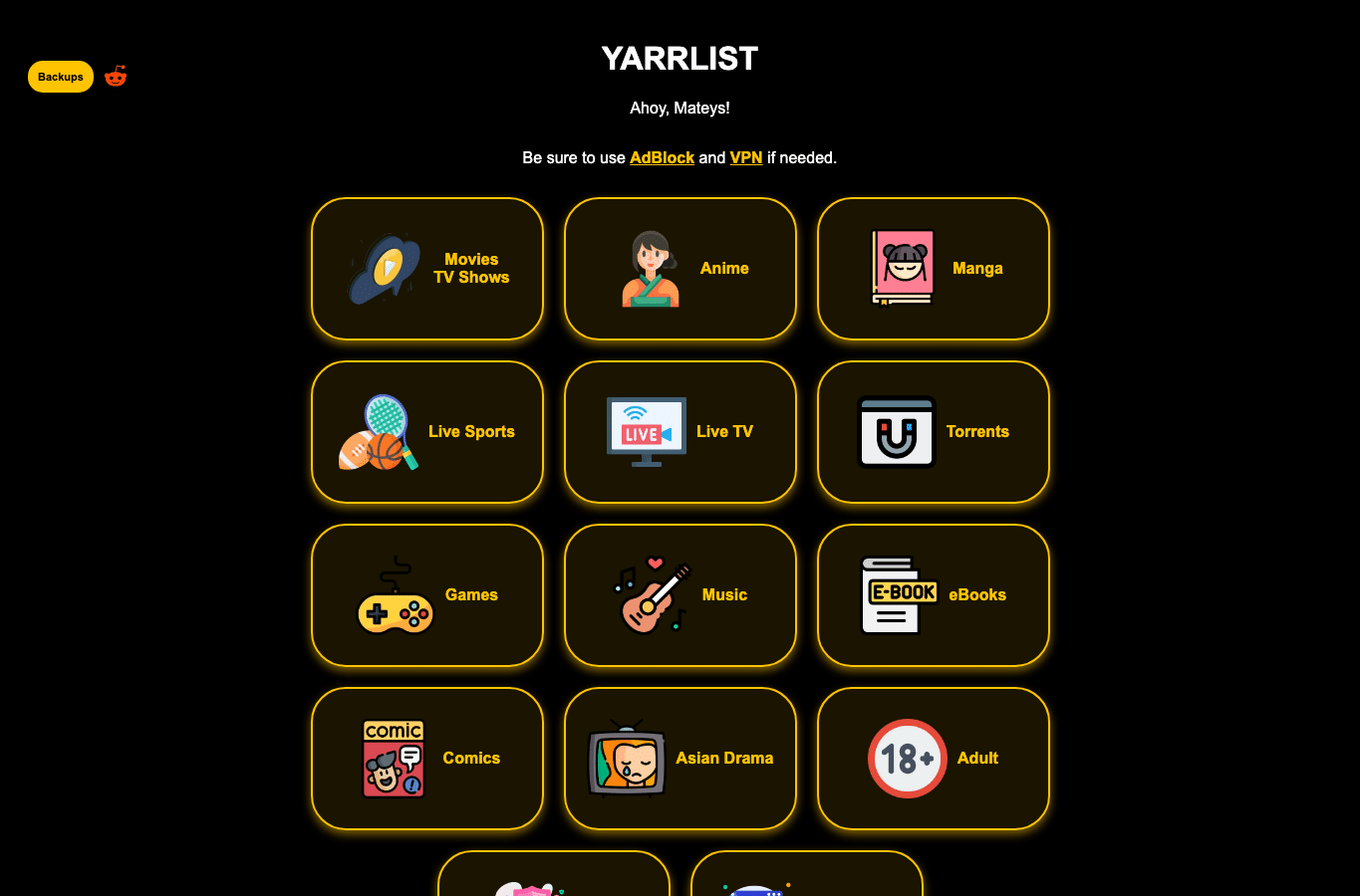 Screenshot preview of yarrlist.net