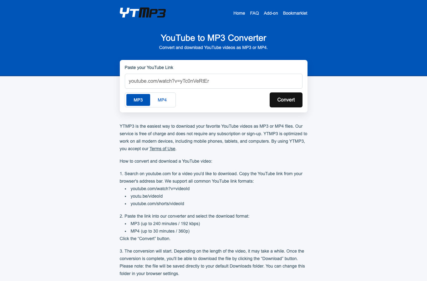 Screenshot preview of yt2mp3.gs