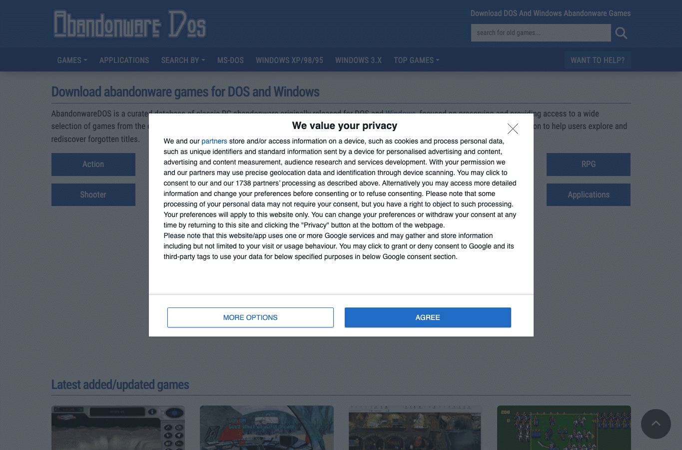 Screenshot preview of abandonwaredos.com