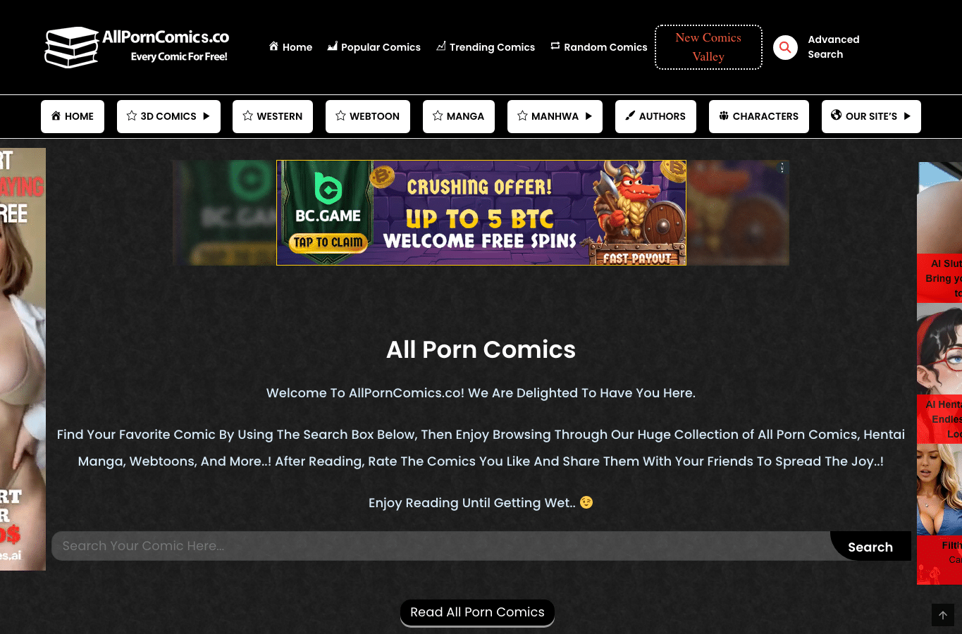 Screenshot preview of allporncomics.co