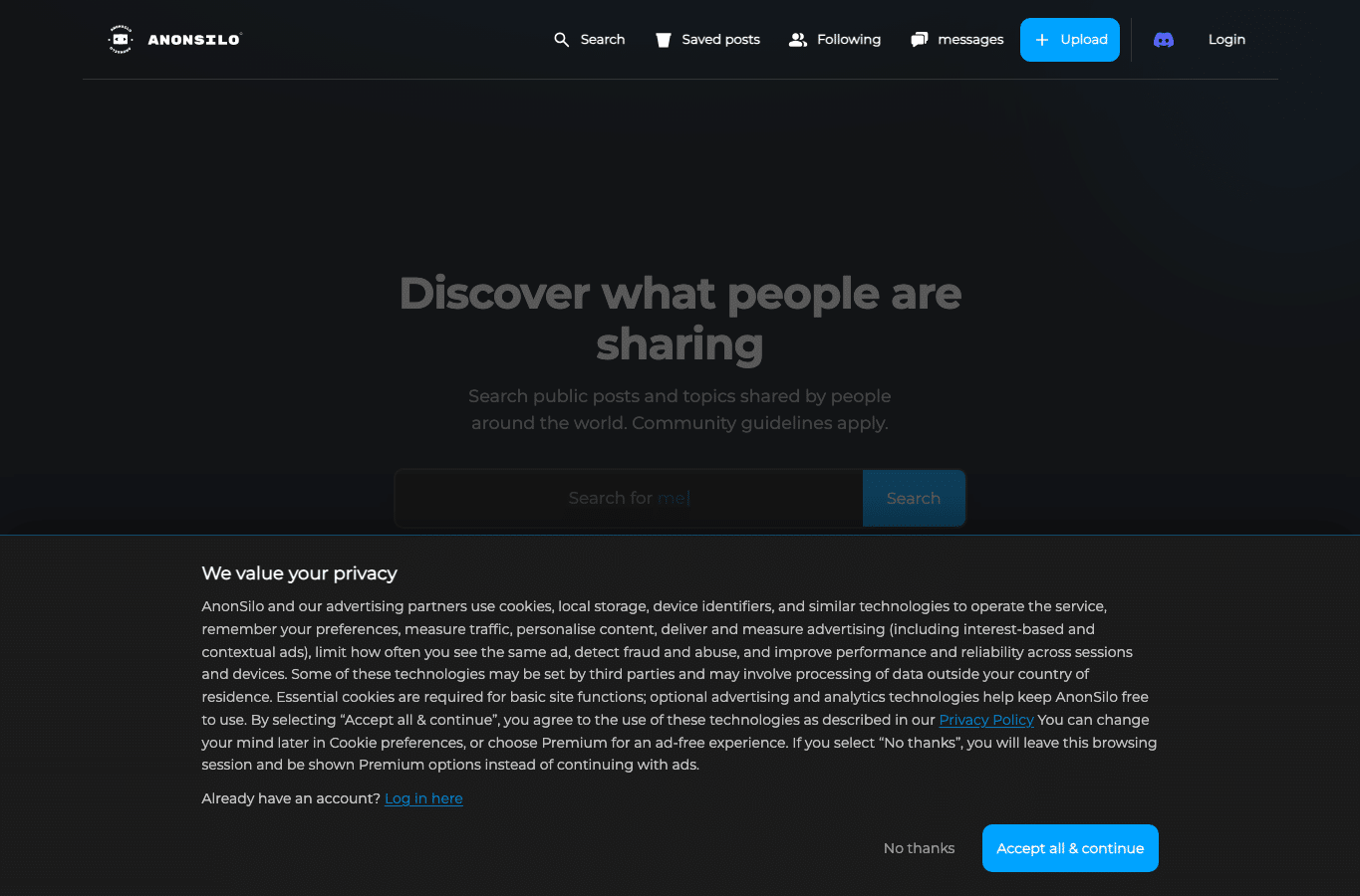 Screenshot preview of anonsilo.com
