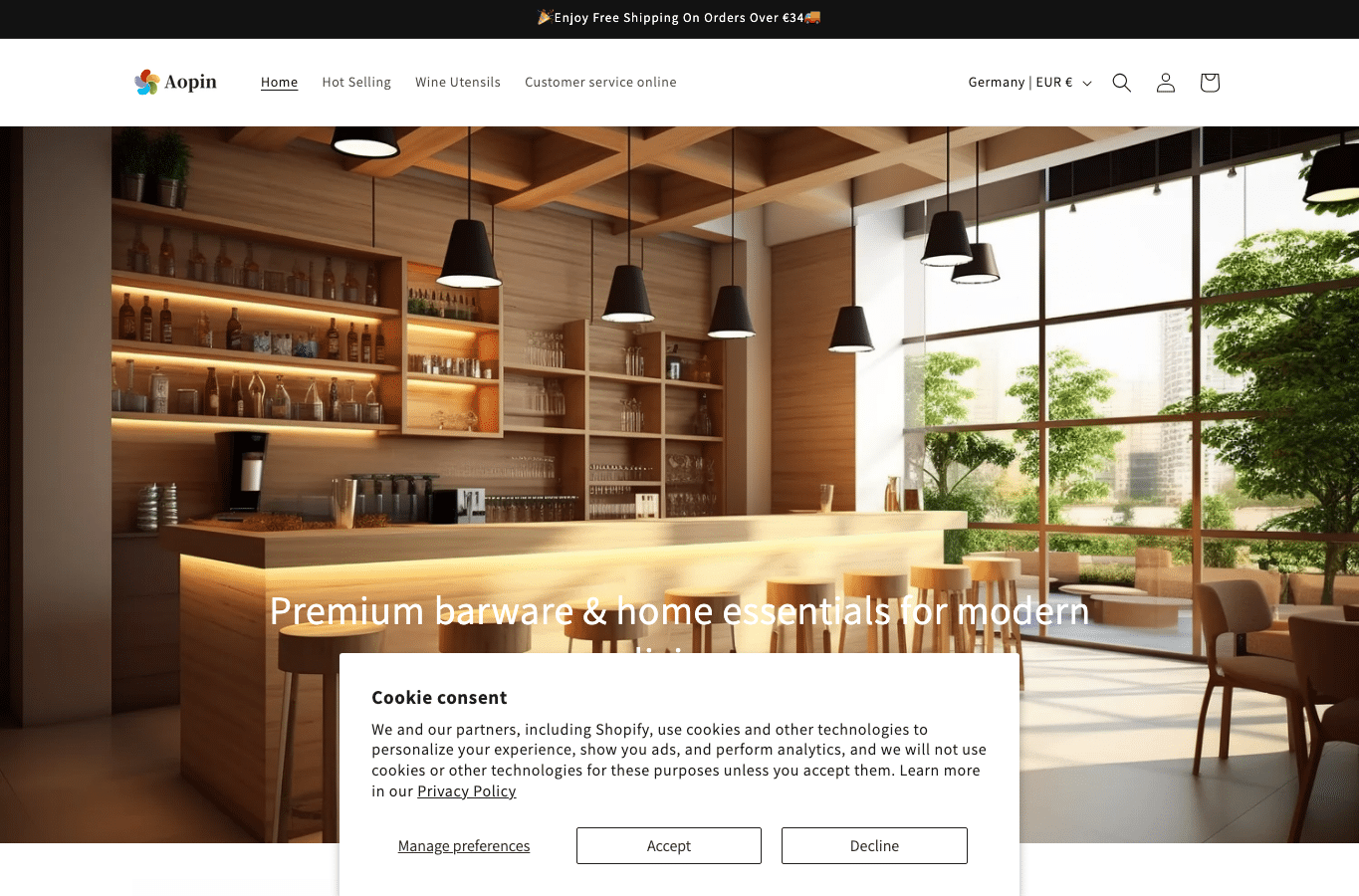 Screenshot preview of aopin.shop