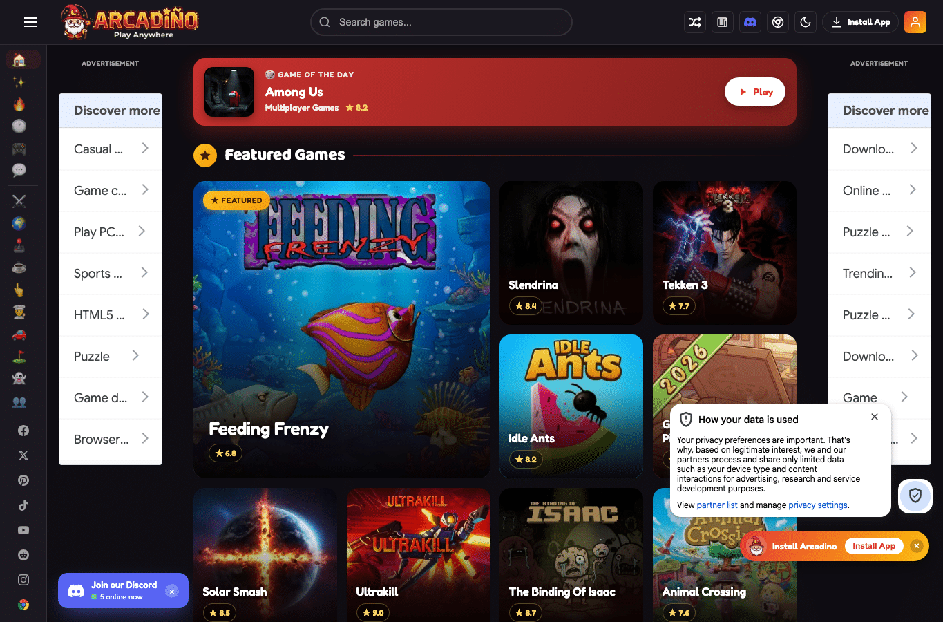 Screenshot preview of arcadino.com