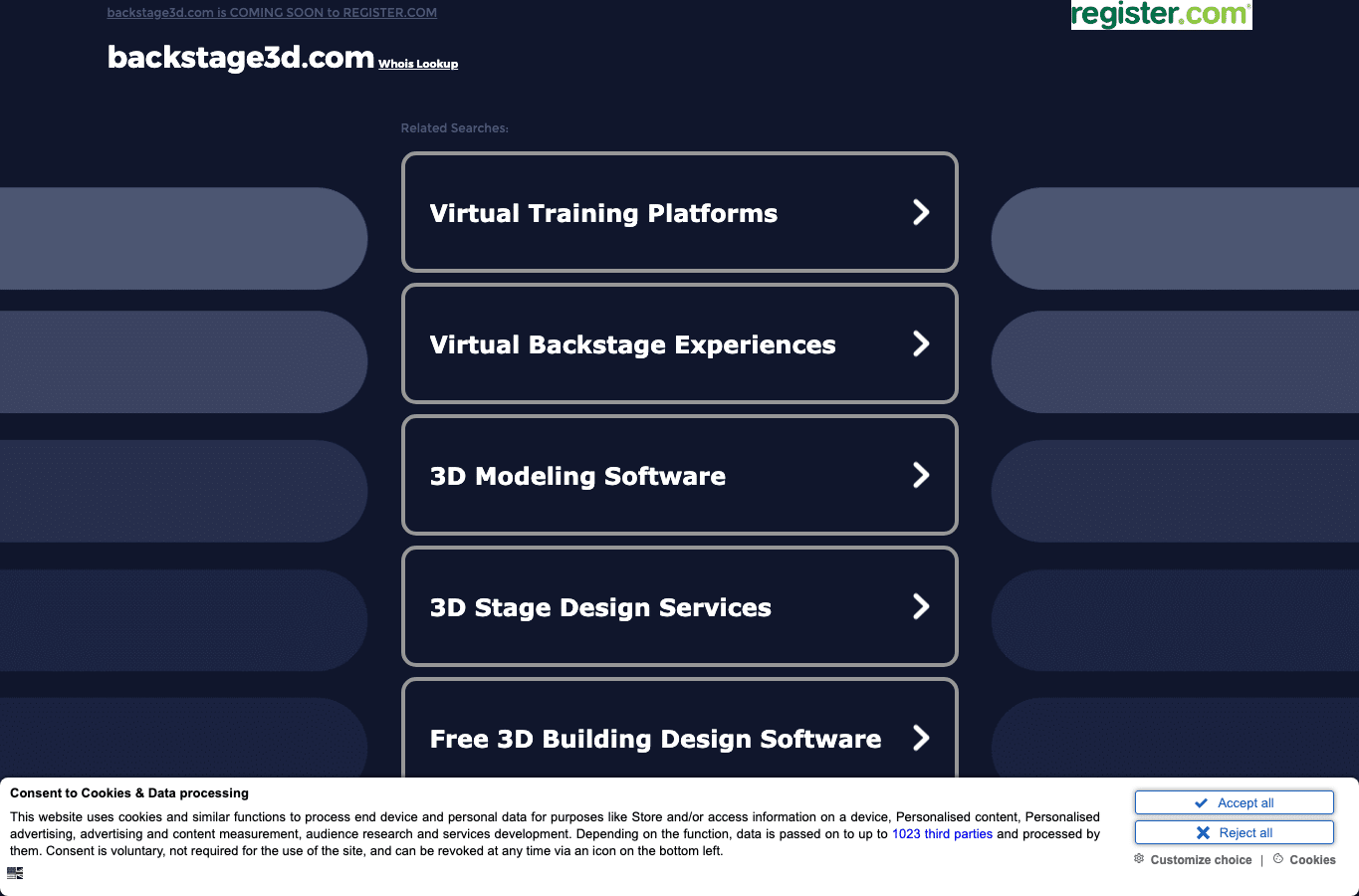 Screenshot preview of backstage3d.com