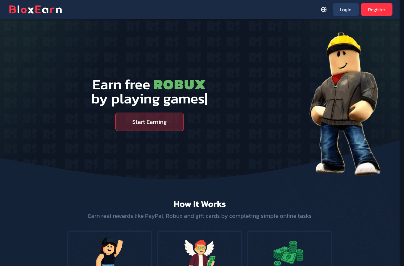Screenshot preview of bloxearn.com