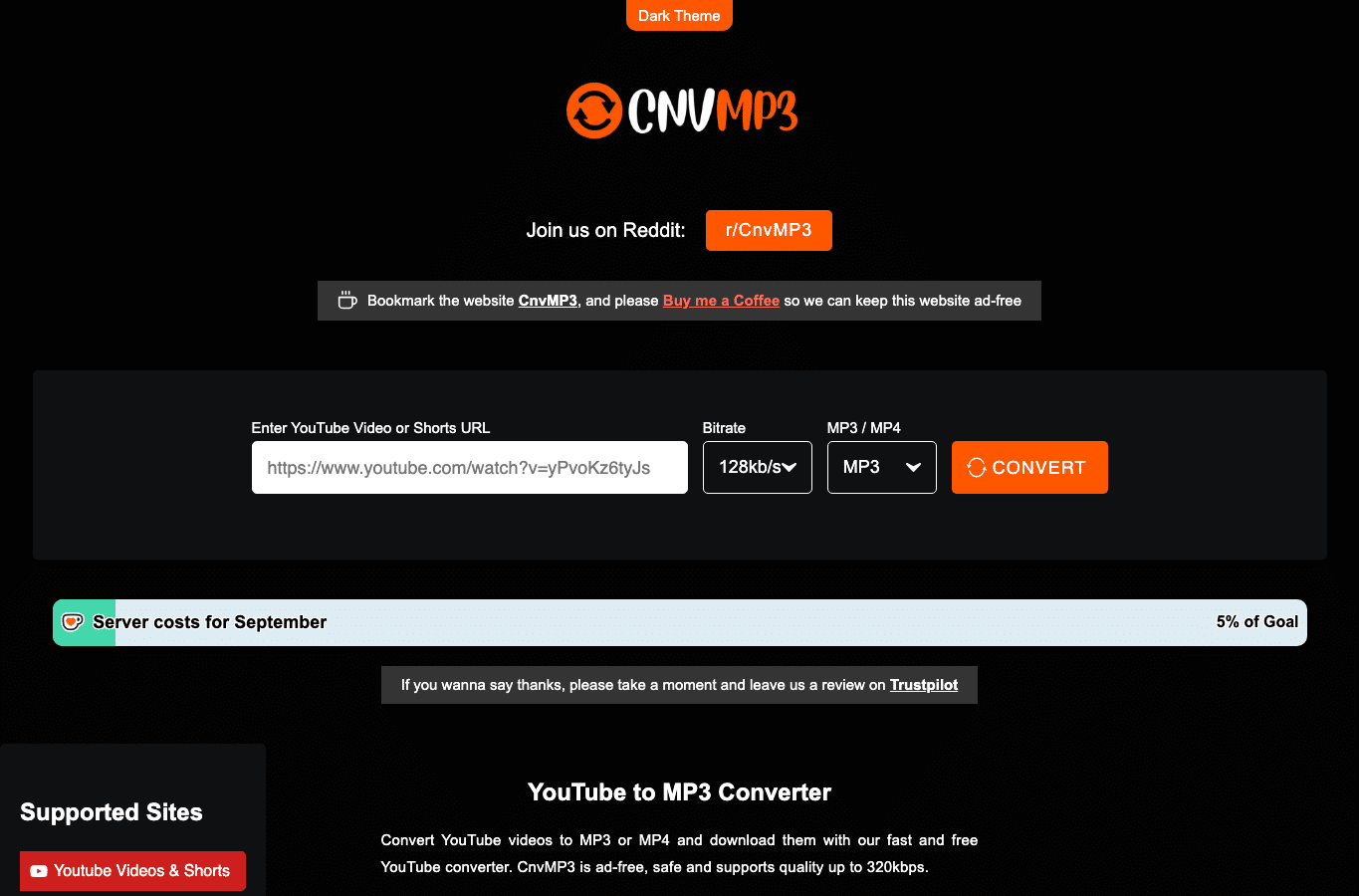 Screenshot preview of cnvmp3.com
